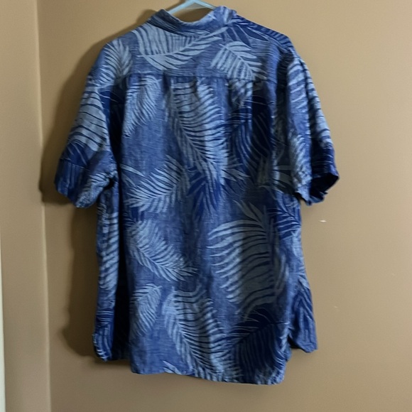 Leafy blue vacation style shirt silk/ linen blend - Picture 5 of 5